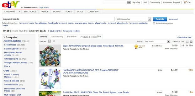 Searching on Ebay for Lampwork Beads
