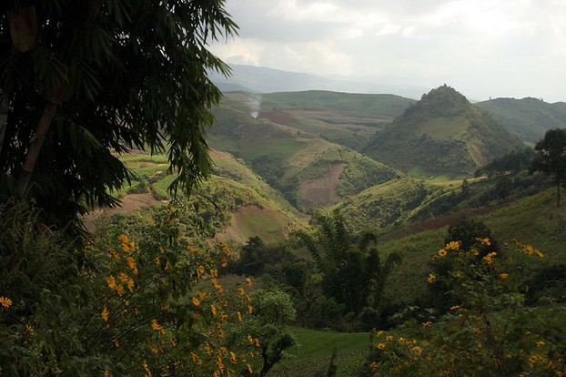 view of a cultivated area from a road in Lincang, prefecture-level city, southwestern Yunnan province
